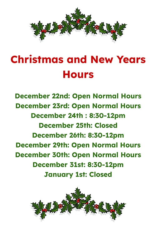 Christmas and New Years Holiday Hours